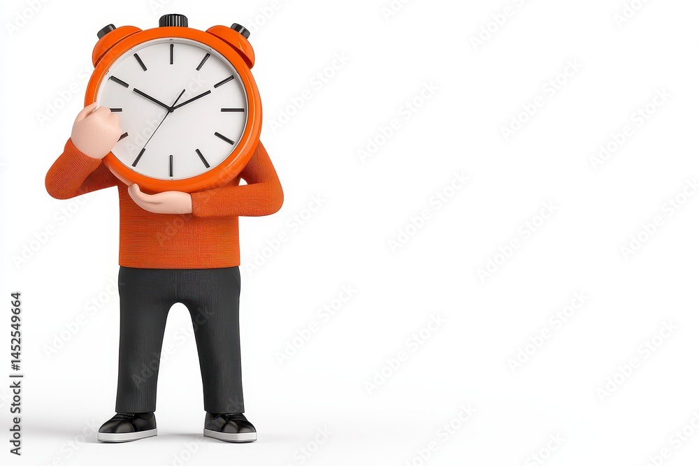 3D Pixelated Figure Holding Giant Orange Clock 3D Pixelated Figure Holding Giant Orange Clock