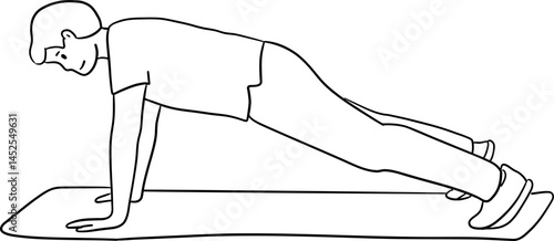 exercise posture push up full line art style clipart