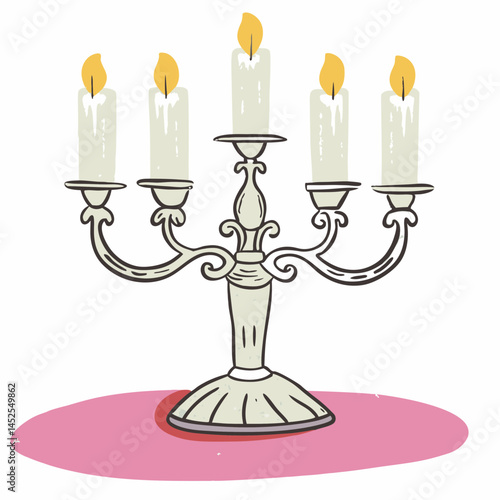 Elegant candelabra with glowing candles illuminating a pink backdrop, creating a warm and inviting atmosphere for gatherings or celebrations.