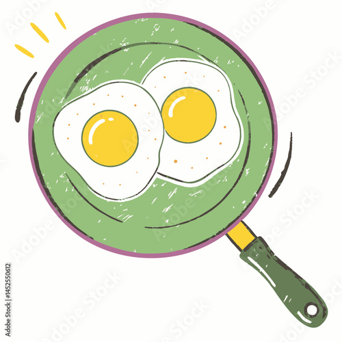 Delicious sunny-side-up eggs sizzling in a colorful frying pan, representing a joyful and vibrant breakfast scene.