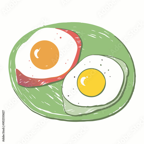 Two perfectly cooked fried eggs on a green plate, symbolizing a delicious breakfast and culinary delight.
