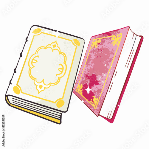 Colorful Illustrated Books Open with Decorative Covers, Representing Knowledge and Imagination in a Creative Style