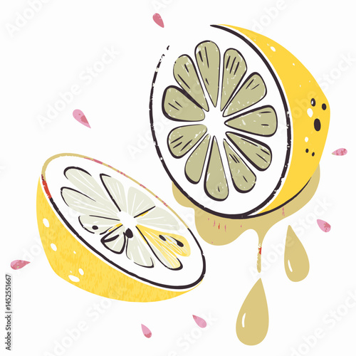 Sliced Lemon Juicing Freshness with Yellow Vibrancy on White Background Representing Tart Flavor and Culinary Delights