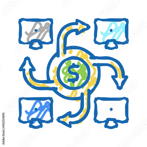 p2p finance system icon doodle illustration