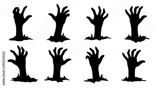 set of halloween zombie hands silhouette vector