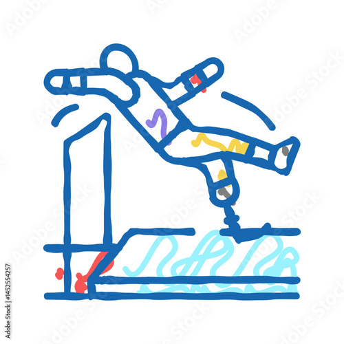 high jump handicapped athlete icon doodle illustration
