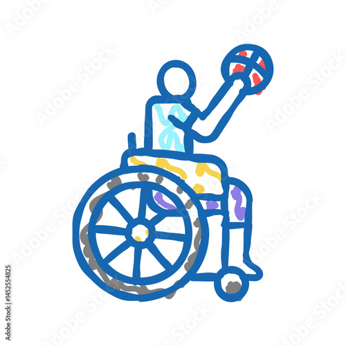 basketball game play handicapped athlete icon doodle illustration