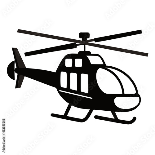 Black helicopter vector graphic illustration for transportation and aviation themed design projects and presentations isolated on transparent background