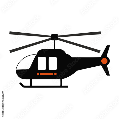 Black helicopter illustration vector image for transportation and aviation design projects and creative works isolated on transparent background