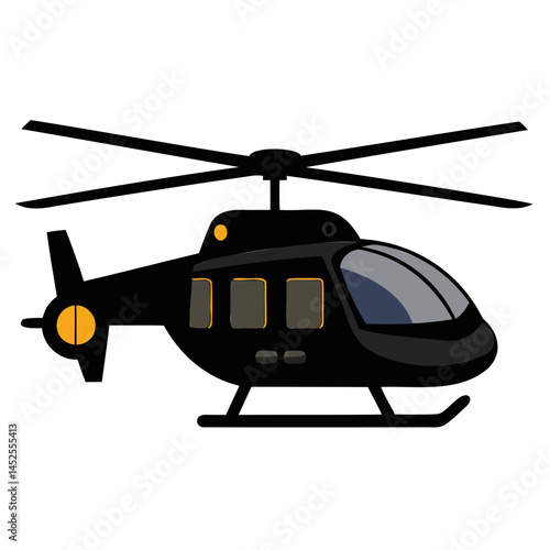 Black helicopter illustration for aviation enthusiasts and transportation design projects and graphic design needs isolated on transparent background