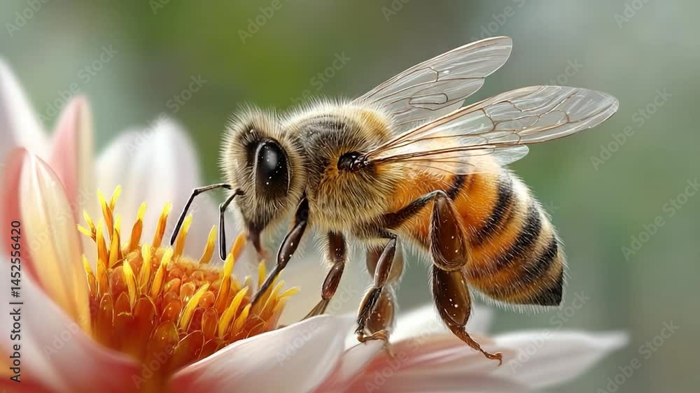 Bee collecting pollen from a flower Bee collecting pollen from a flower