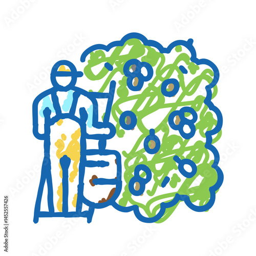 harvesting manual olive berries icon doodle illustration