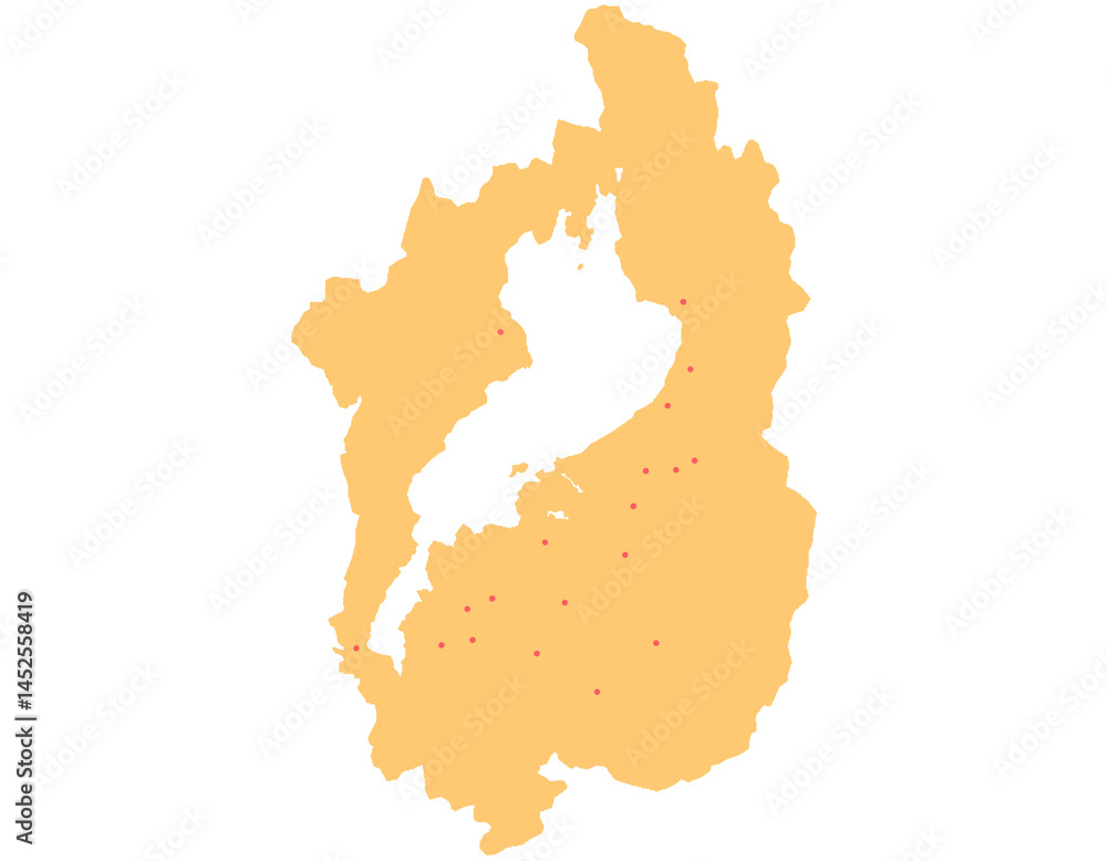 Obraz premium 滋賀県 地図 オレンジ 斑点 イラスト
