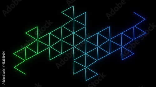 Terdragon fractal with recursive triangular tiling and glowing geometry 3D animation. Can be used to illustrate generative design systems, mathematical recursion or visual complexity in digital art