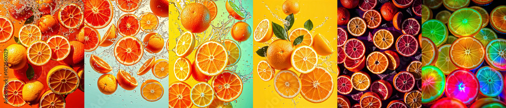 Close-Up of Fresh Orange Slices with Citrus Fruit Texture – Floating Orange and Lemon in Sparkling Water with Warm Tones Close-Up of Fresh Orange Slices with Citrus Fruit Texture – Floating Orange and Lemon in Sparkling Water with Warm Tones
