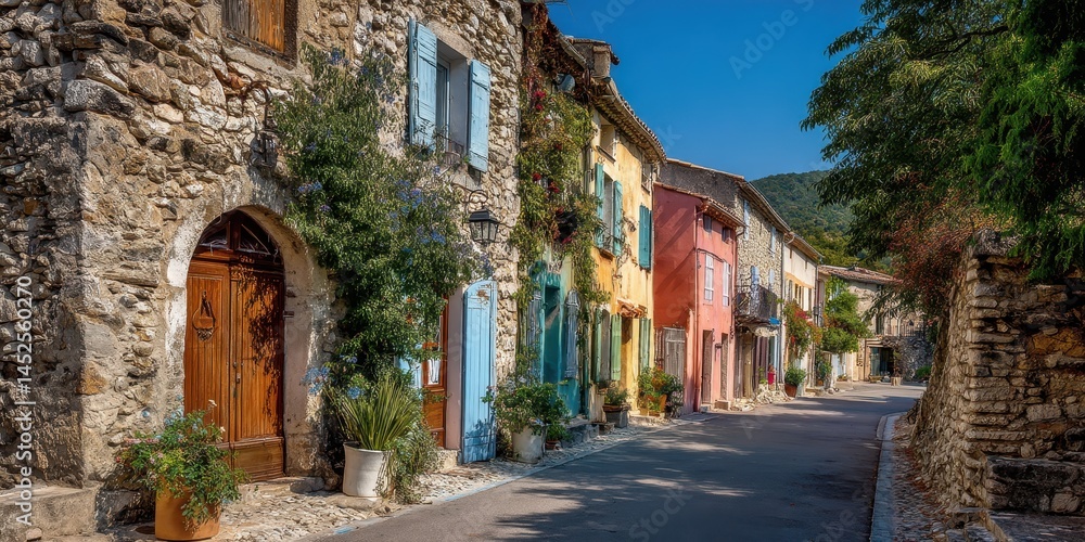 Charming Street with Colorful Houses in Provence, France Charming Street with Colorful Houses in Provence, France