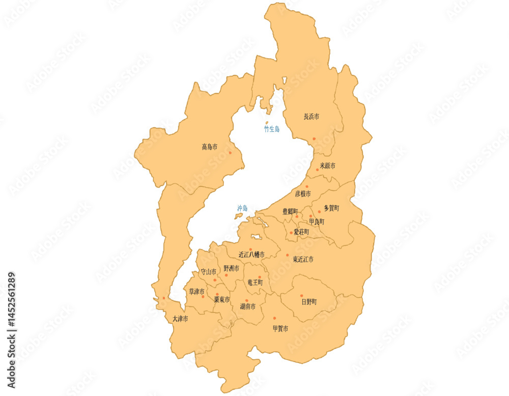 Obraz premium 滋賀県 地図 オレンジ 斑点 イラスト