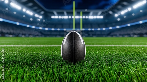 American Football on a Lit Stadium Field at Night