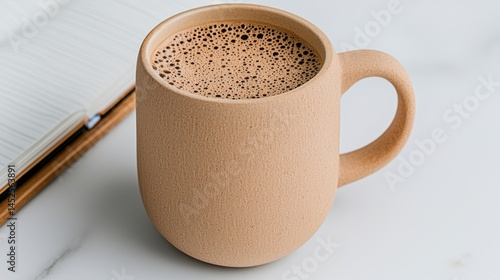 Beige Speckled Mug of Coffee on Marble Surface