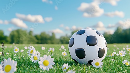 Black and White Soccer Ball in Daisy Field under Sunny Sky