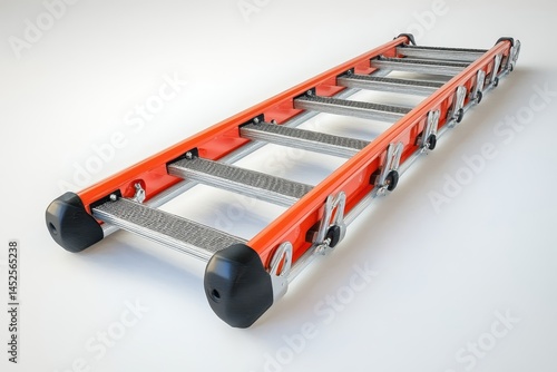 Orange Aluminum Extension Ladder with Non-Slip Rungs and Wheels