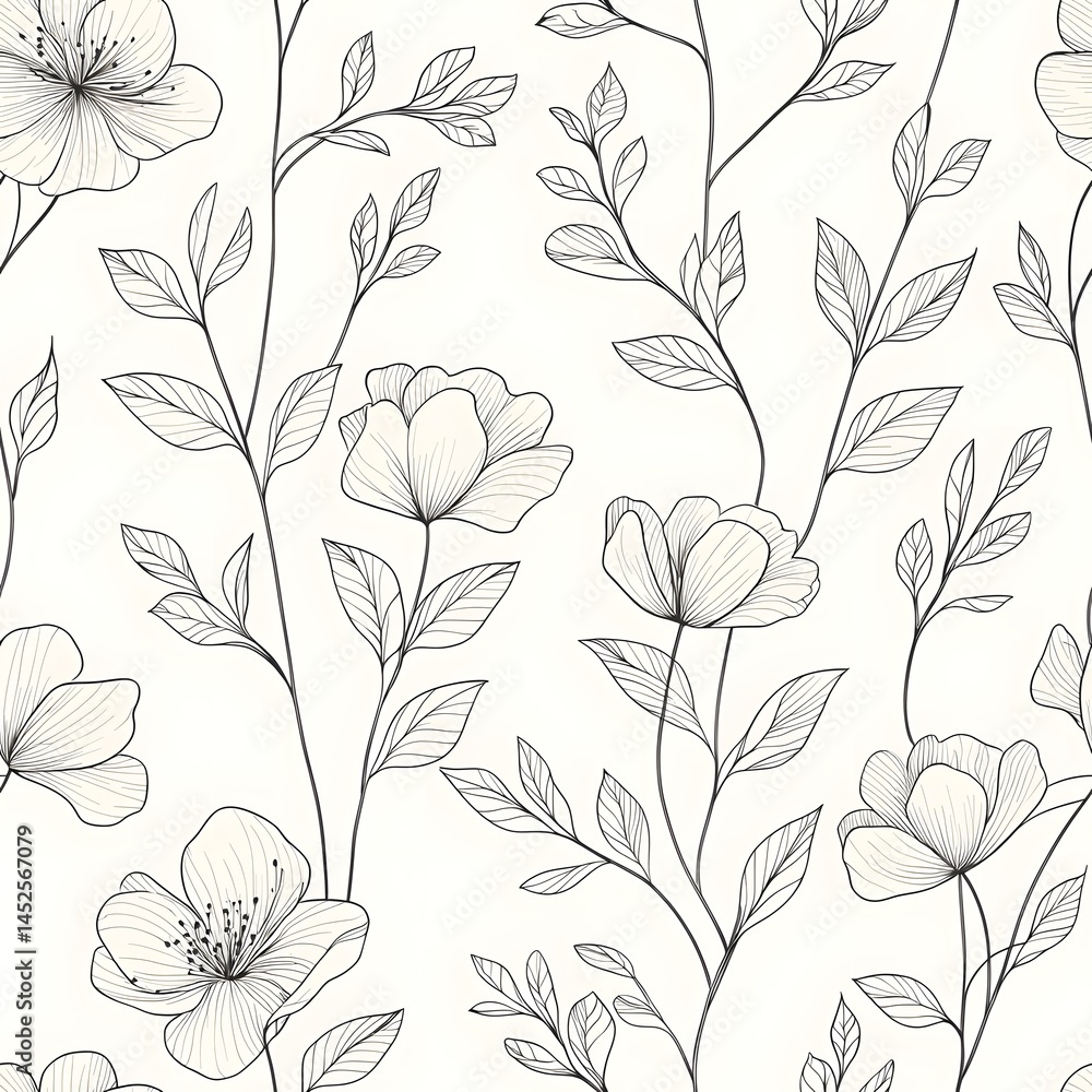 Elegant floral line art pattern design for wallpaper. Elegant floral line art pattern design for wallpaper.