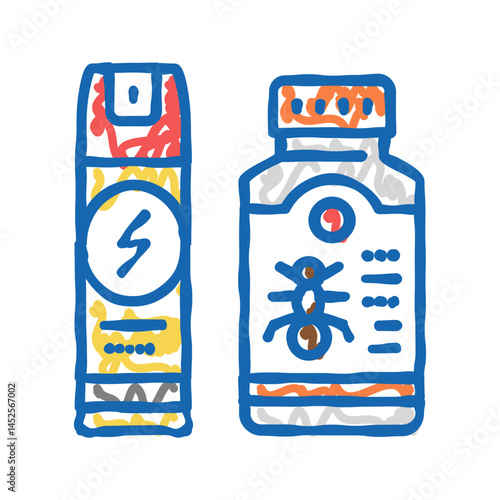 insecticide chemical liquid sprayer and bottle icon doodle illustration