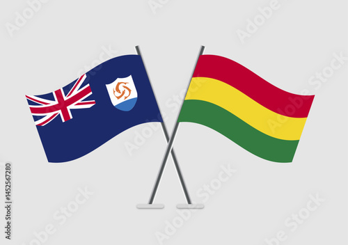 Anguilla and Bolivia vector flags with smooth shadow and soft colors