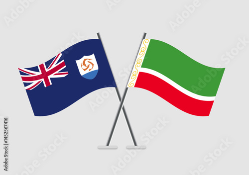 Anguilla and Chechen Republic vector flags in neutral color scheme background