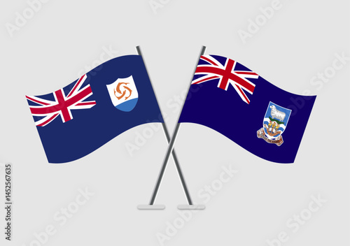Anguilla and Falkland Islands vector flags on light background with poles