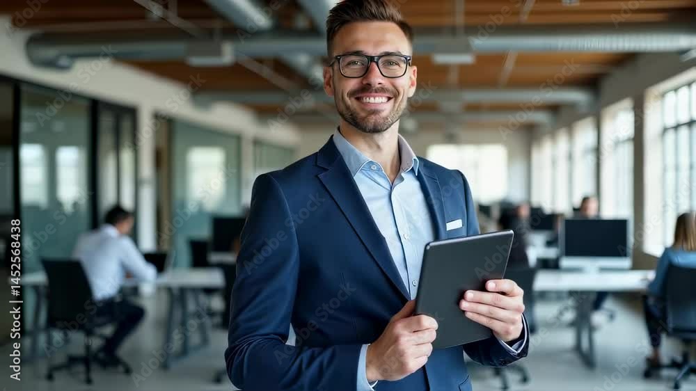 Confident Businessman Using Digital Tablet in Modern Office Confident Businessman Using Digital Tablet in Modern Office