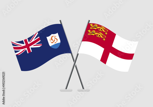 Anguilla and Sark vector flags in illustrative national pose