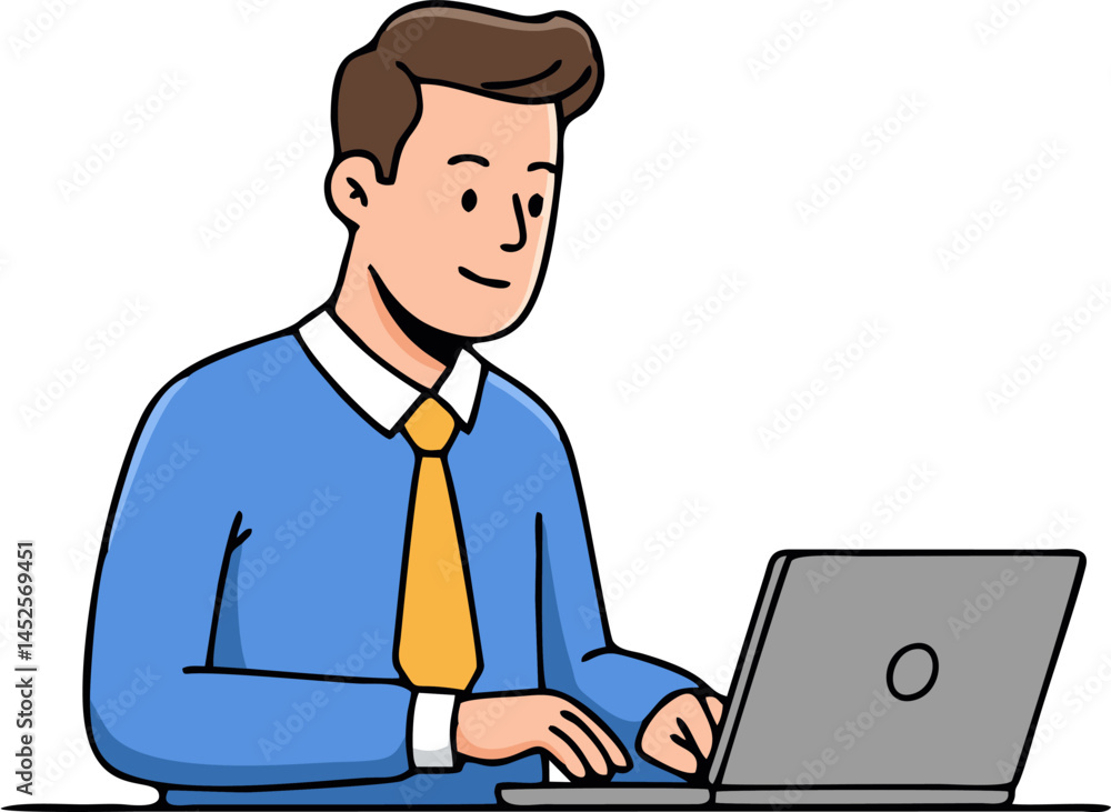 Vector Illustration: Businessman Working on Laptop Vector Illustration: Businessman Working on Laptop
