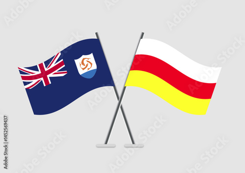 Anguilla and South Ossetia vector flags in two-pole diplomatic design