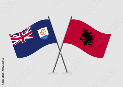 Anguilla and Albania vector flags with realistic waving appearance