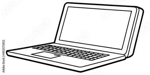 Simple Line Drawing of a Laptop Computer for Kids