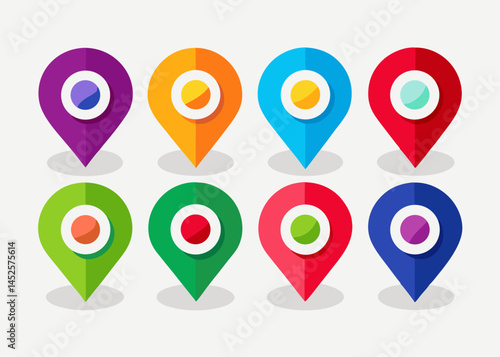 Free Download Collection of Eight Colorful Flat Design Location Pins - GFXLoad