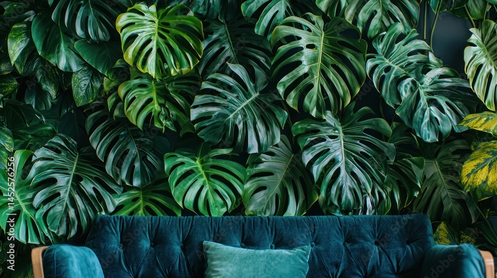 Stylish home office featuring a monstera plant in a corner Stylish home office featuring a monstera plant in a corner