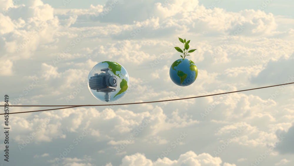 Balancing Act Work, Life, and Environmental Harmony Illustration