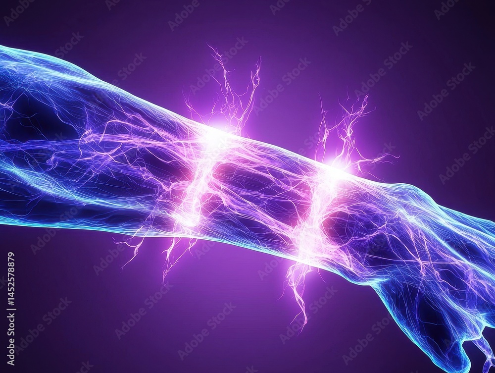 Obraz premium Glowing Arm with Energy Pulses Abstract Digital Art