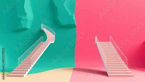 Obraz na płótnie Abstract Staircase Visualizing Decision-Making Two Paths, Two Choices w salonie