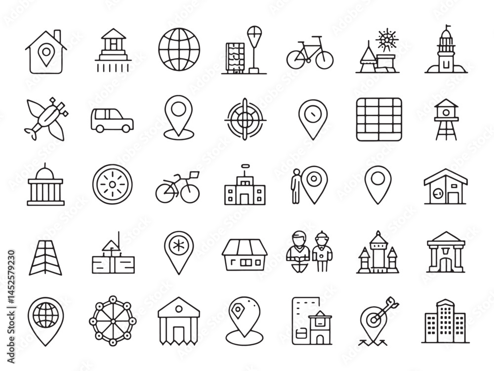 Fototapeta premium Map Icon Reveals Hidden Places Nearby.eps