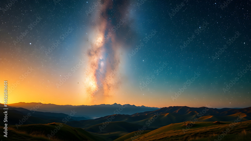 Night Milky Way at mountains starry hills summer Night Milky Way at mountains starry hills summer