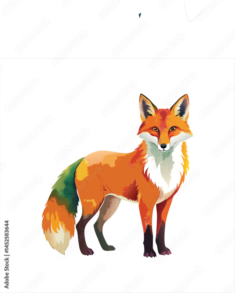 Obraz premium red fox, animal, wildlife, forest creature, orange fur, pointed ears, bushy tail, detailed digital art, 