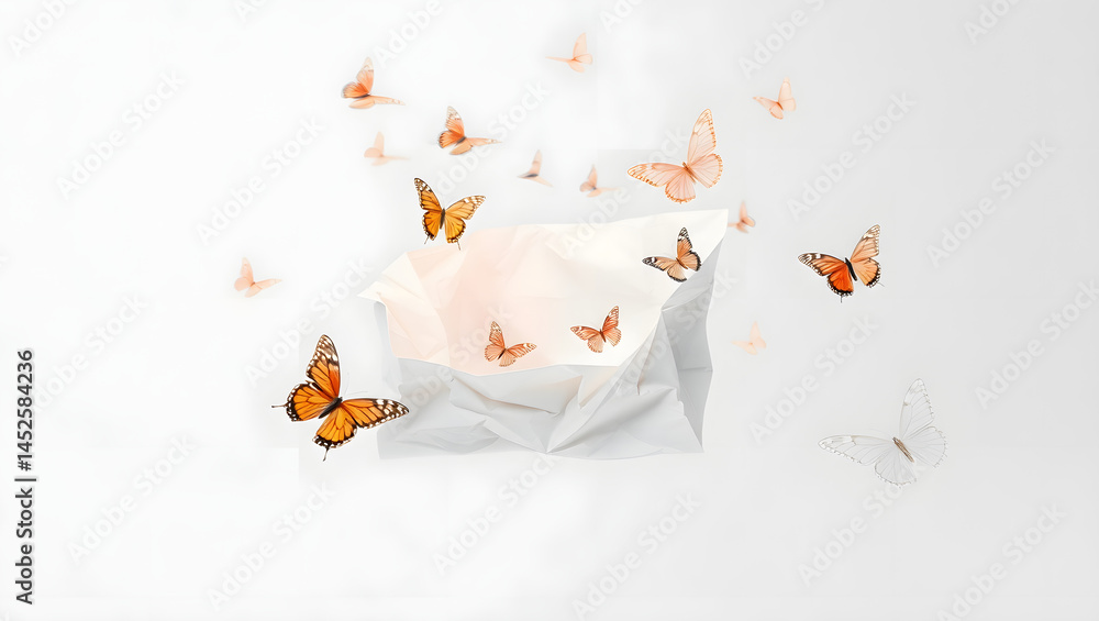 Metamorphosis Crumpled Paper Transforming into Butterflies