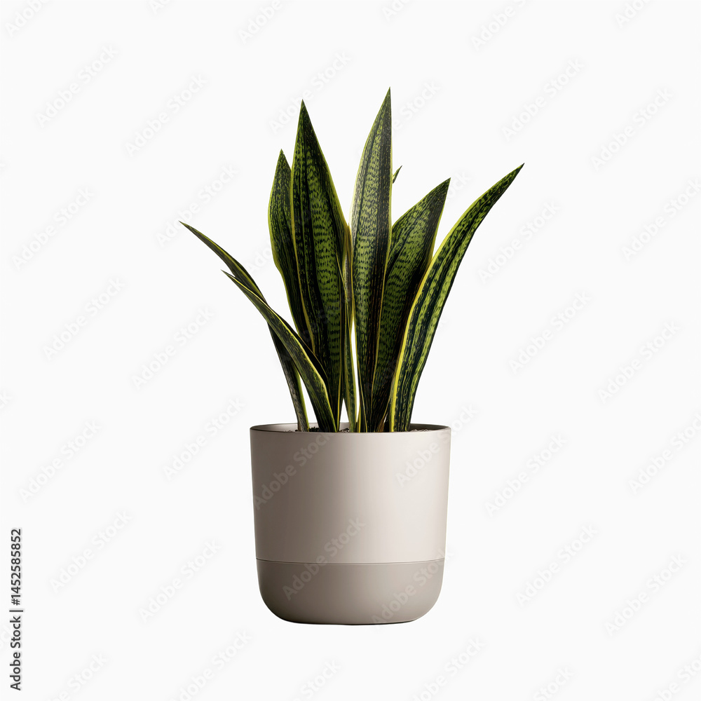 Snake Plant in Modern Minimalist Pot against Textured Transparent background Snake Plant in Modern Minimalist Pot against Textured Transparent background
