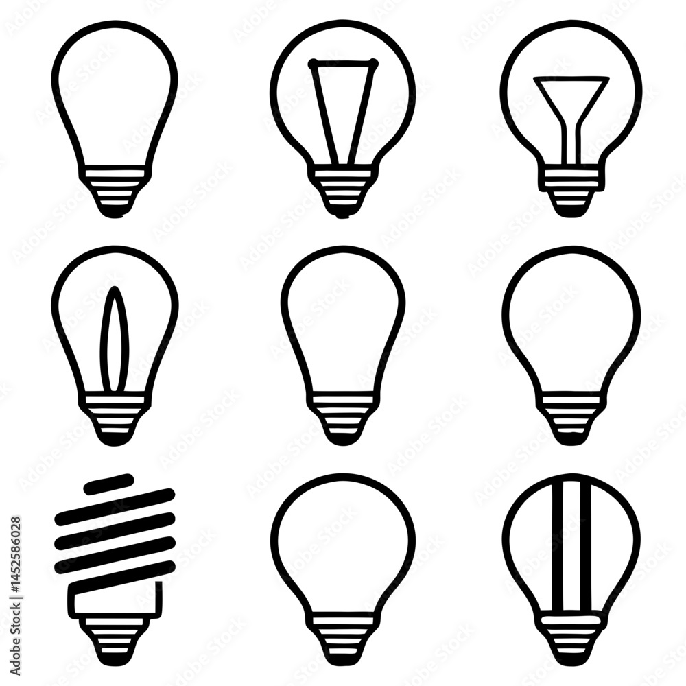 Black Light Bulb Vector Set.tech or innovation product showcasing Black Light Bulb Vector Set.tech or innovation product showcasing