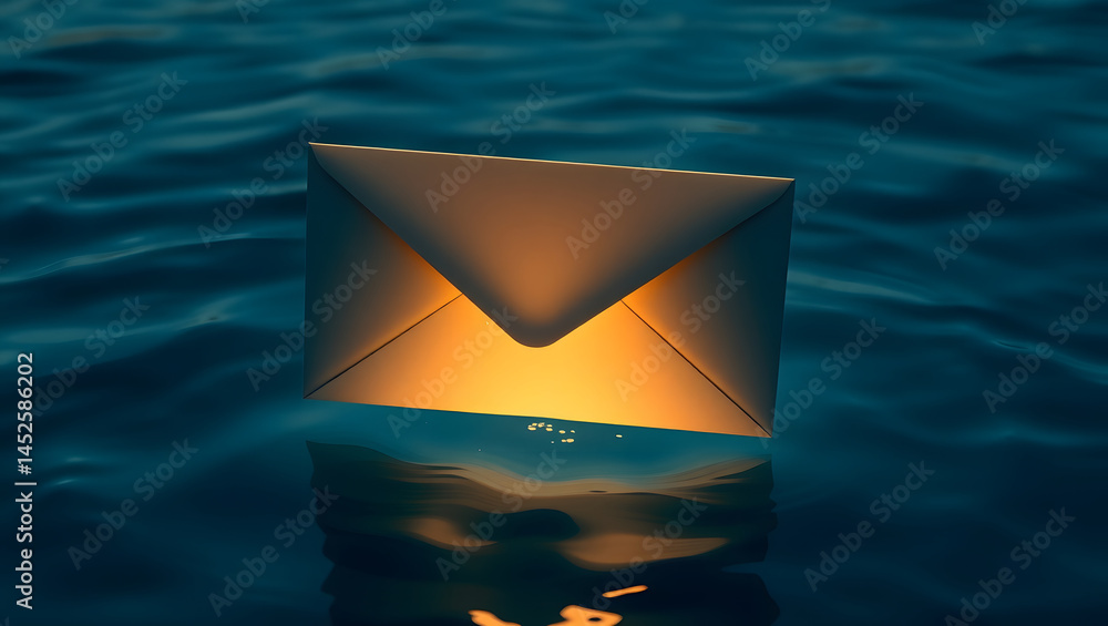 Glowing Envelope Floating on Water Abstract Digital Art