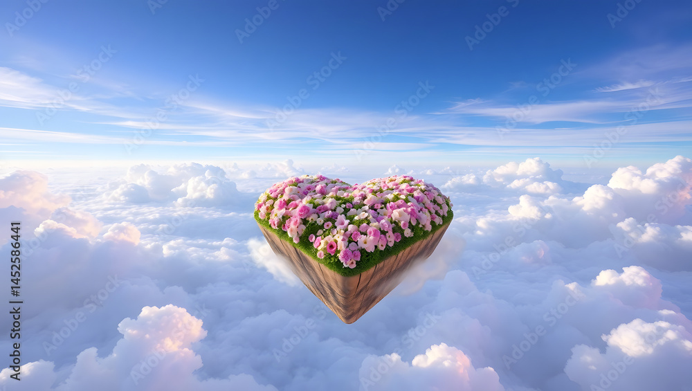 Heart-Shaped Floating Island in the Sky A Dreamlike Fantasy Landscape