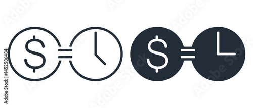 Clock and money icon. Time is money sign. Illustration vector